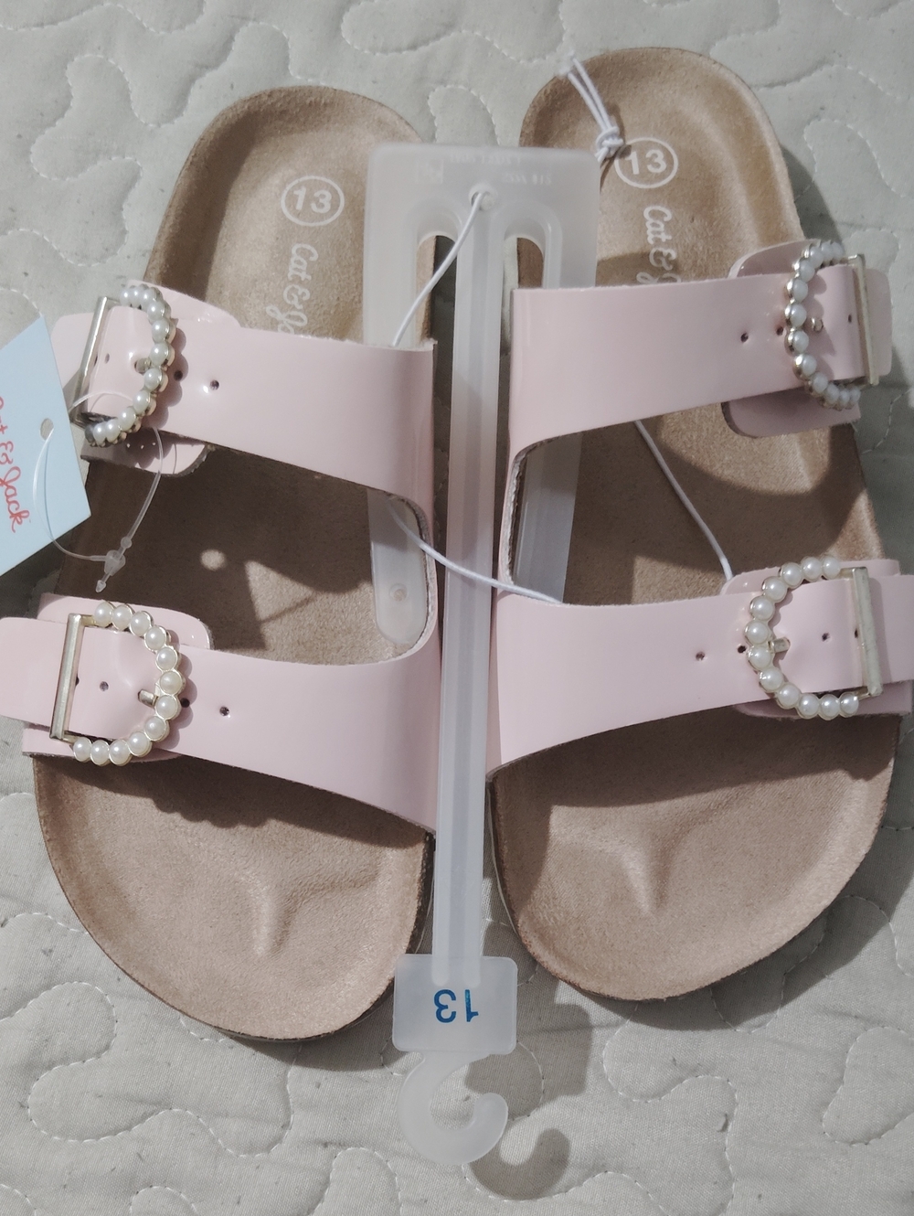 Cat & Jack Kids Drew Pearl Buckle Footbed Sandals Pink Girl Size 13 NWT